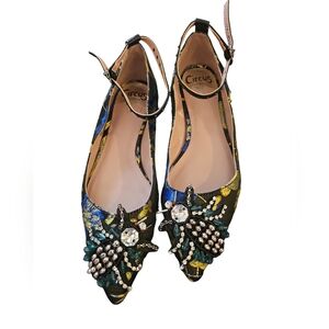 Circus Sam Edelman sz 6 bejeweled beetles  fabric ankle strap flats new